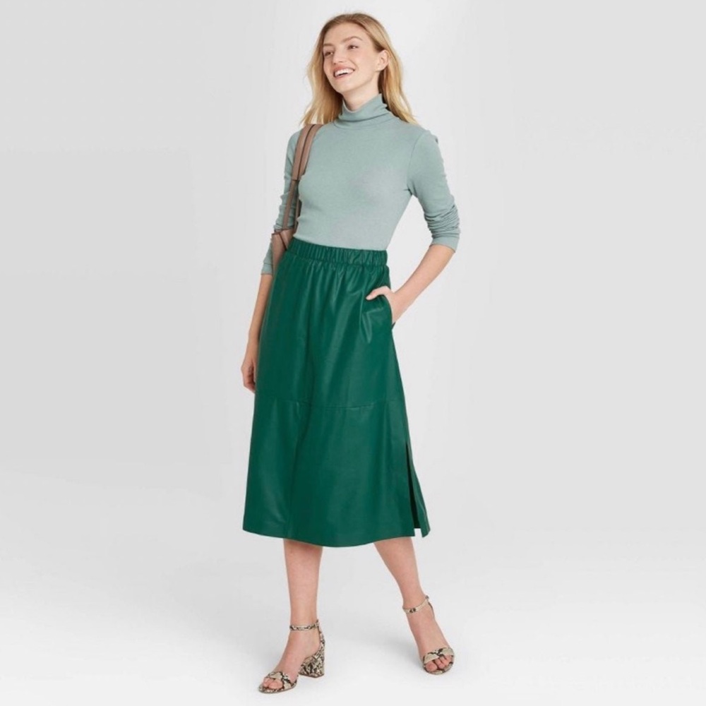 NEW A New Day Women’s Green Faux Leather Midi Skirt XL